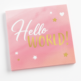 "Hello World" Pink and Gold Lunch Napkins - 16 Pack